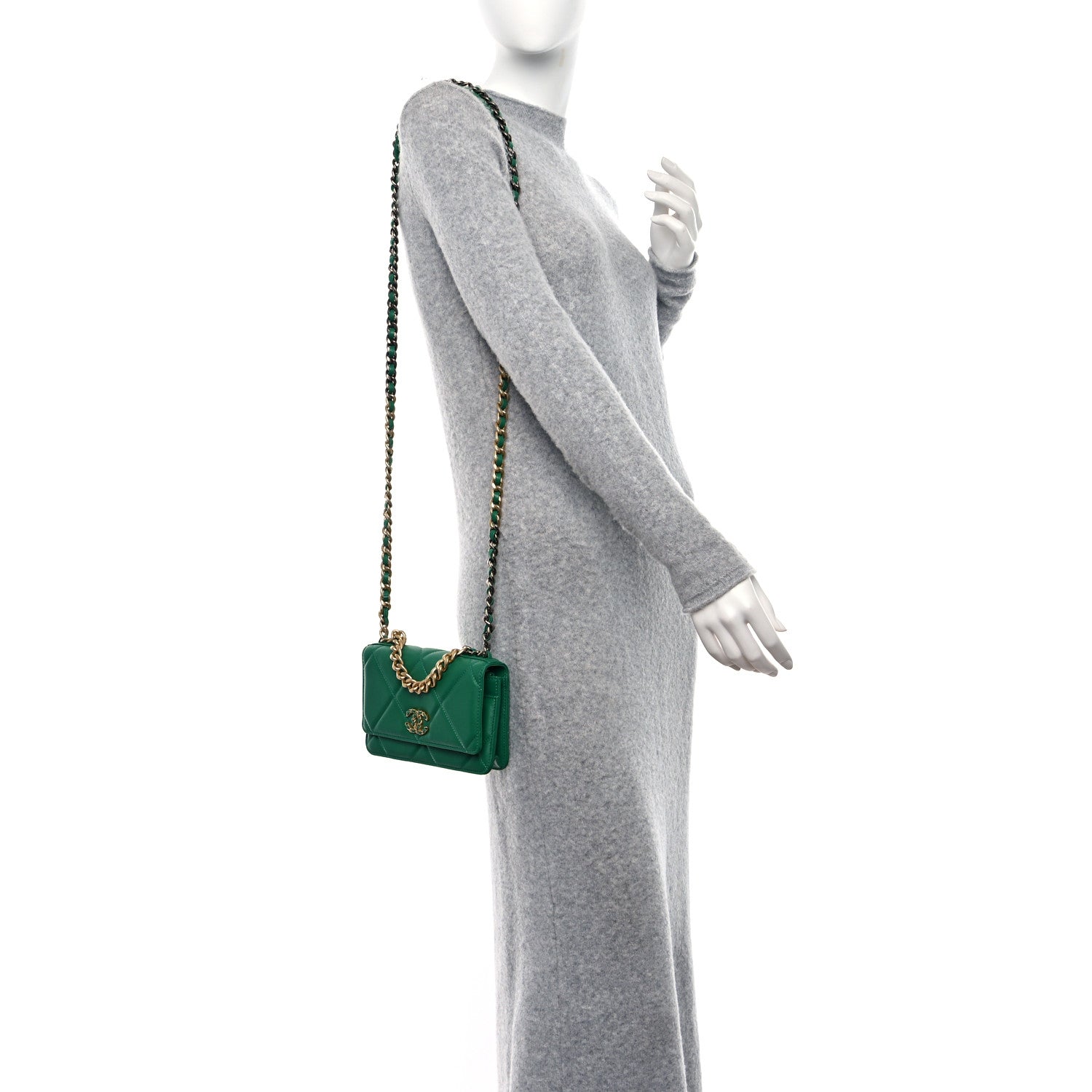 Chanel Lambskin Quilted Chanel 19 Wallet On Chain WOC Green 2 of 13