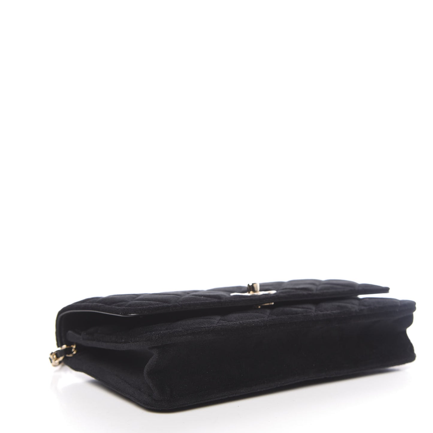 Velvet Quilted Pearl Crush Wallet On Chain WOC Black