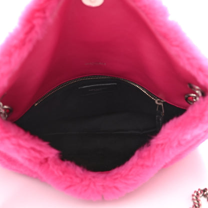 Saint Laurent Merino Shearling Lambskin Quilted Small Loulou Puffer Monogram Chain Satchel Fuchsia 5 of 11