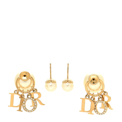 Christian Dior Pearl Crystal Tribal Logo Charms Earrings Gold 3 of 5