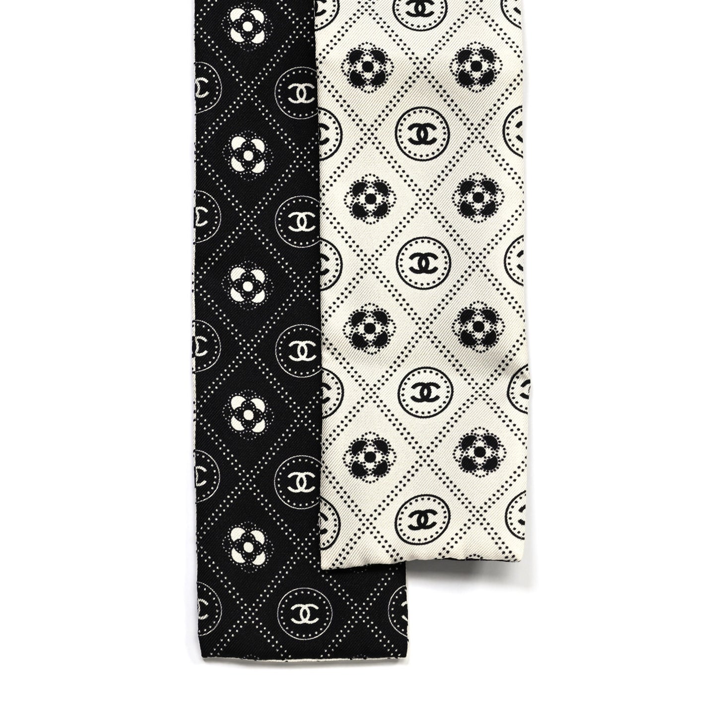 Silk CC Polka Dot Slim Bandeau Scarf Black Ecru
