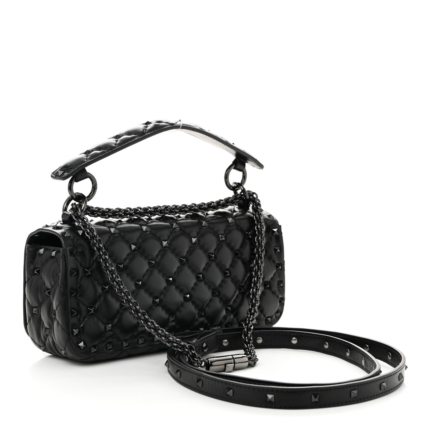 Valentino Garavani Calfskin Tonal Rockstud Spike Convertible Shoulder Bag Black 3 of 9
