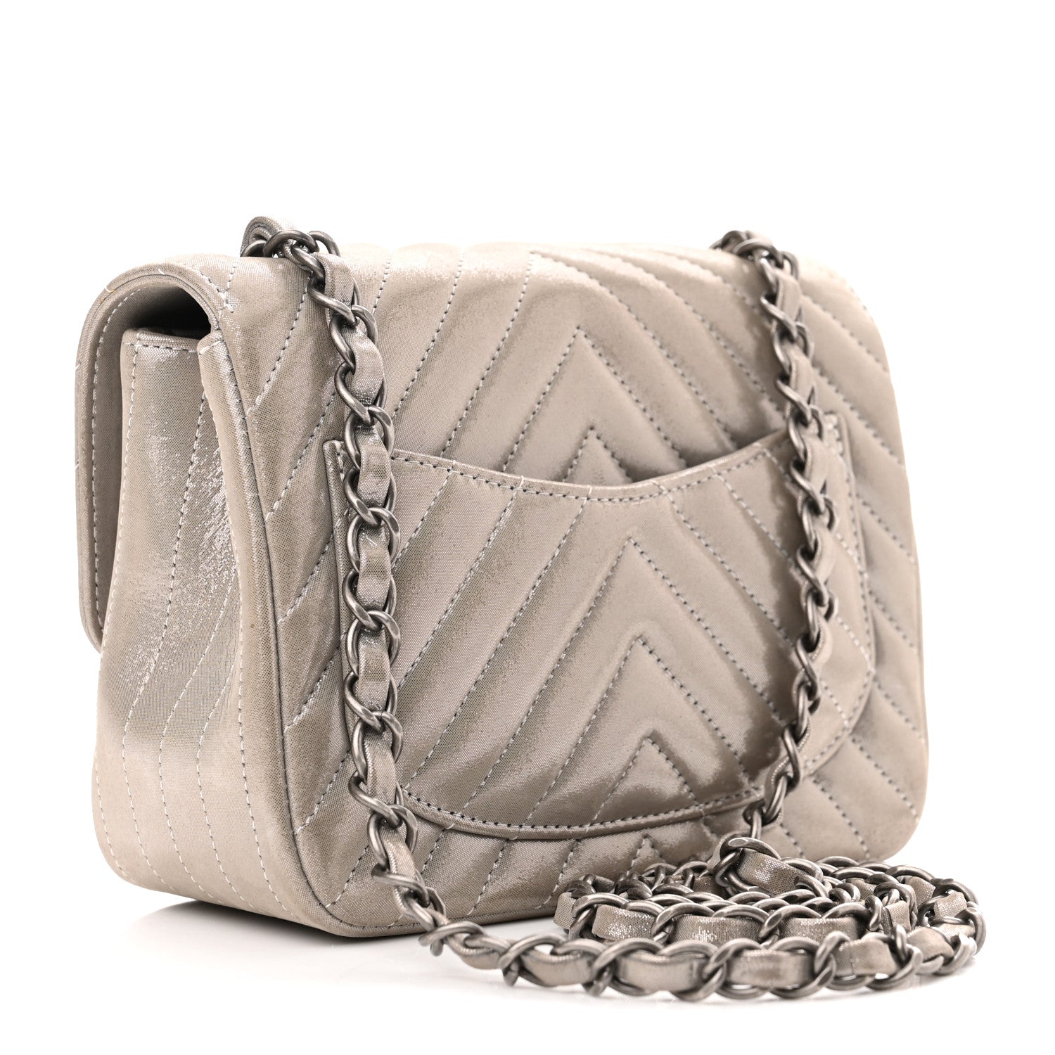 Chanel Iridescent Calfskin Chevron Quilted Mini Square Flap Silver 3 of 10