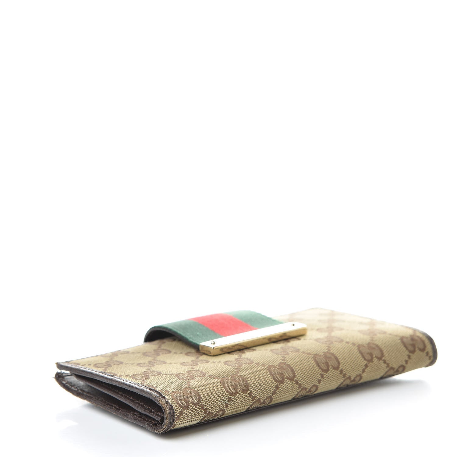 Gucci Monogram Calfskin Ladies Web Continental Wallet Beige Ebony Cocoa 4 of 11