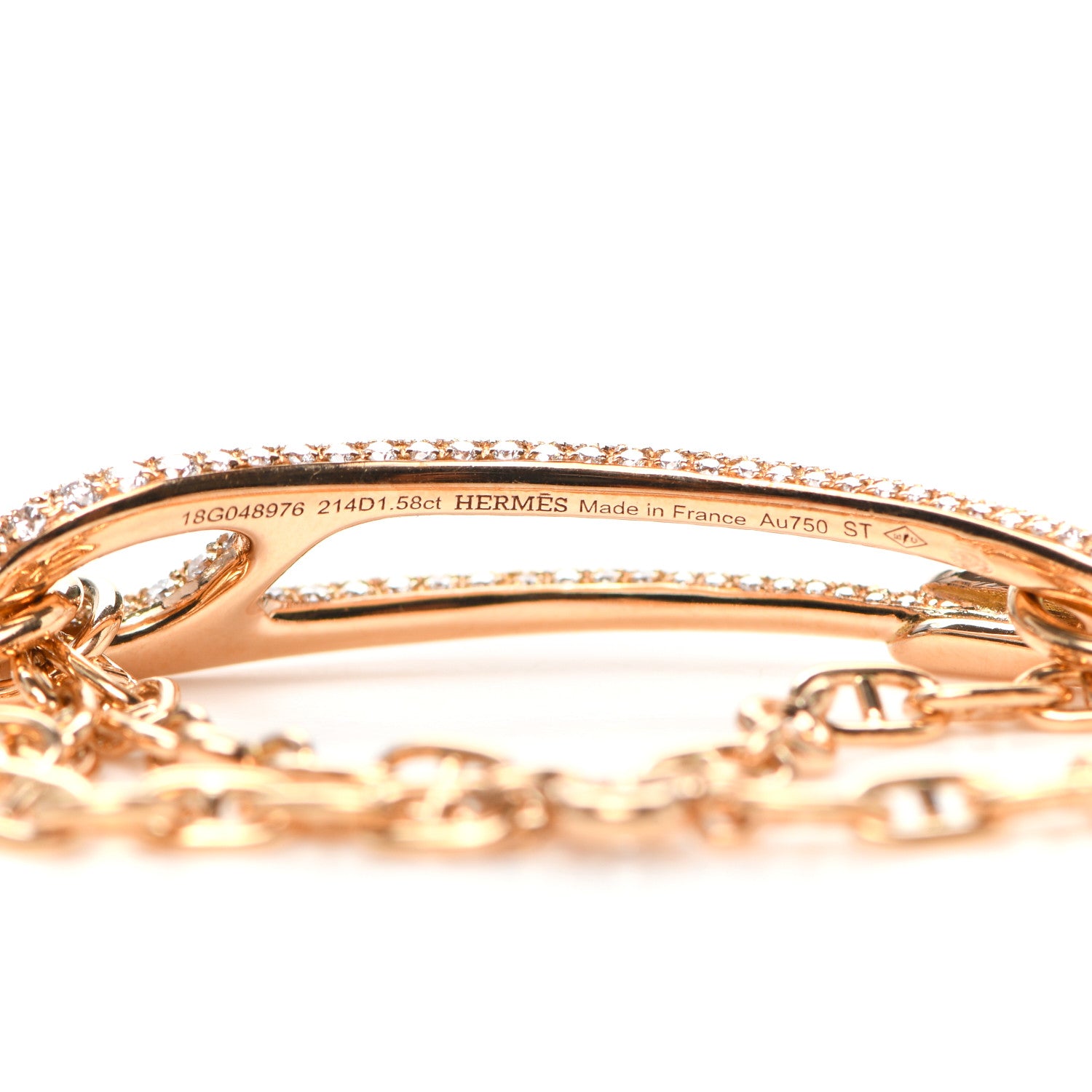 Hermes 18K Rose Gold Diamond Pave MM Chaine D'Ancre Punk Bracelet ST 4 of 5