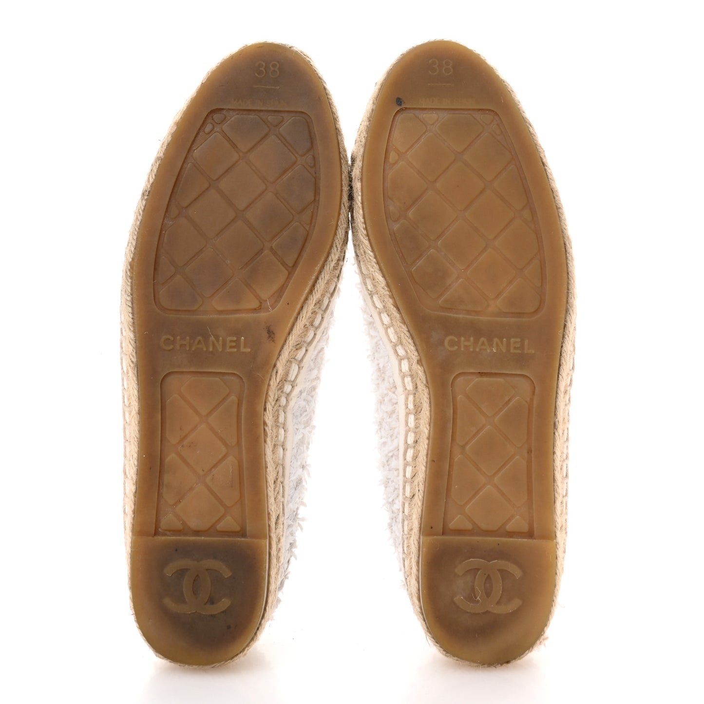 Tweed Grosgrain CC Espadrilles 38 White Black