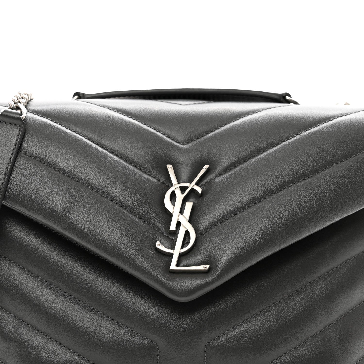 Saint Laurent Calfskin Y Quilted Monogram Small Loulou Chain Satchel Storm 5 of 10