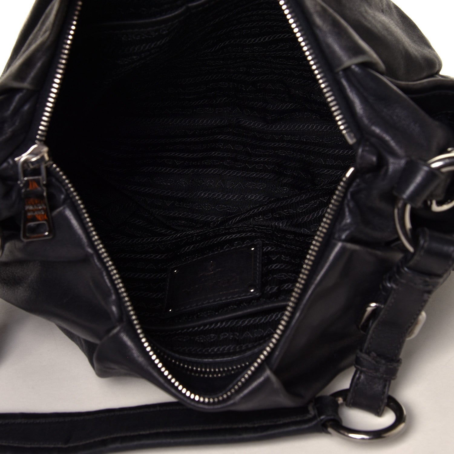 Prada Soft Calfskin Pleated Hobo Black 4 of 10