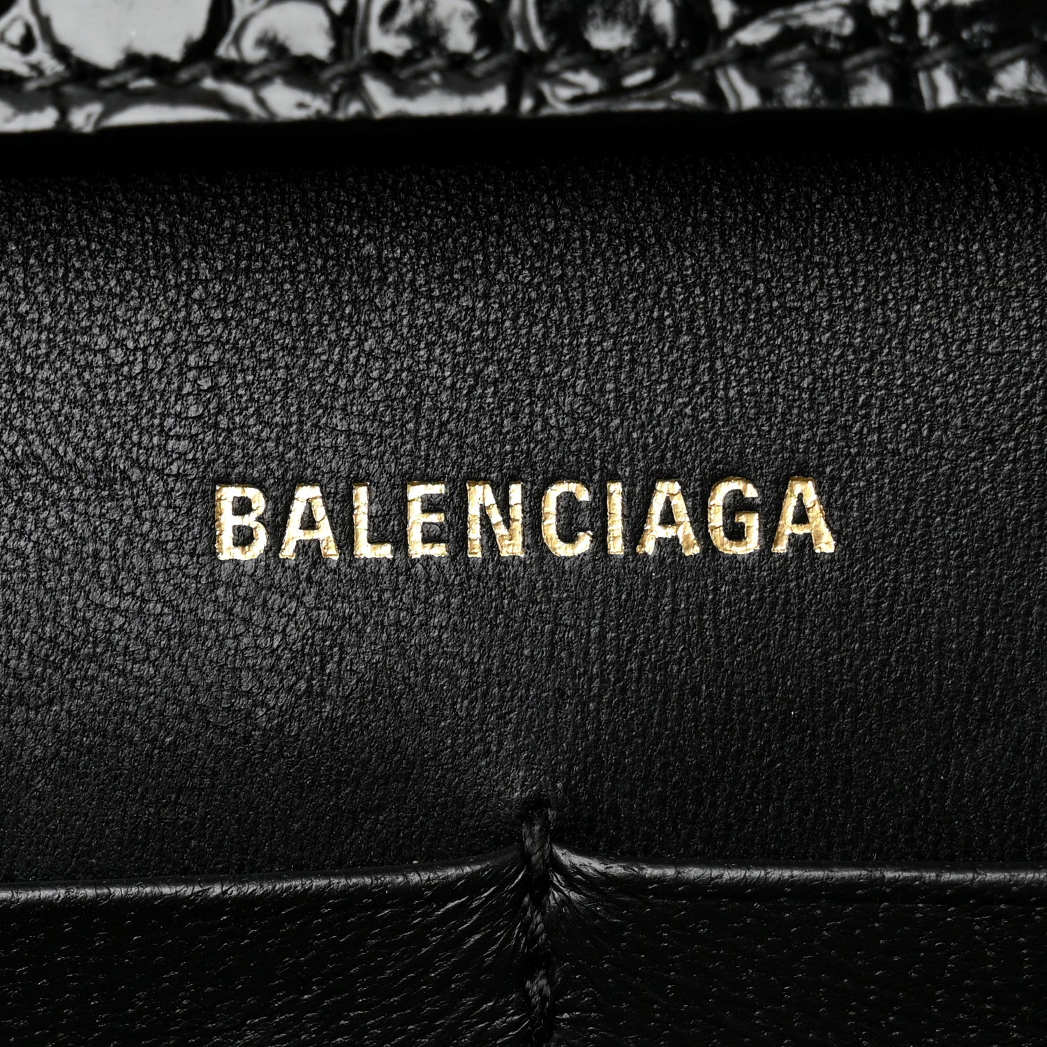Balenciaga Shiny Calfskin Crocodile Embossed Hourglass Chain Bag Black 6 of 9