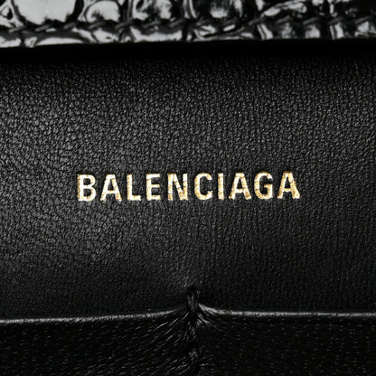 Balenciaga Shiny Calfskin Crocodile Embossed Hourglass Chain Bag Black 6 of 9
