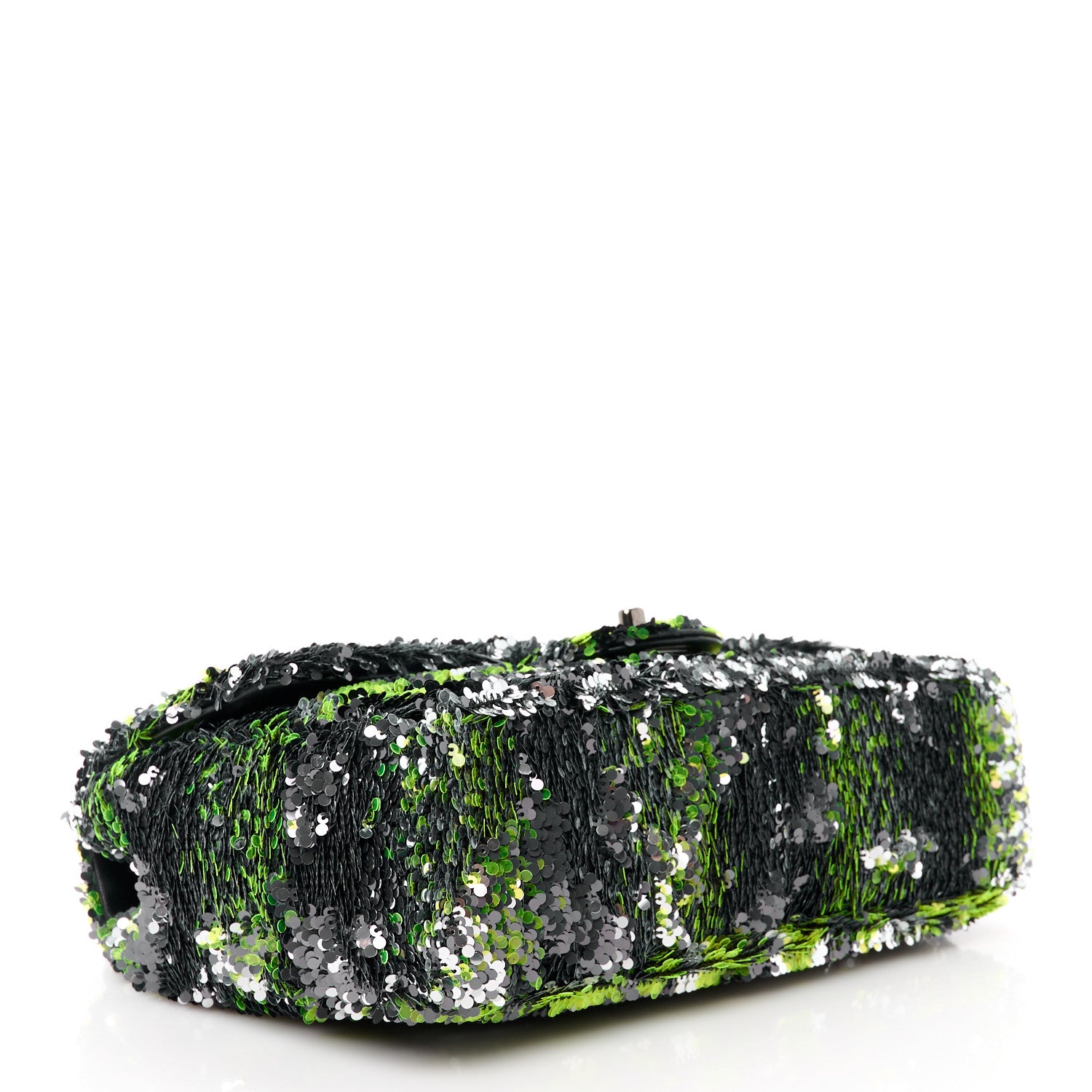 Chanel Sequin Logo Single Flap Green Silver Black 4 of 11