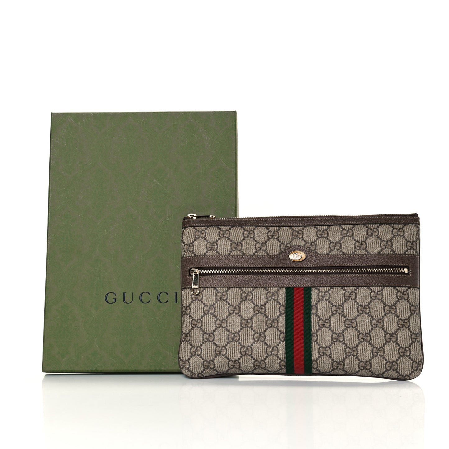 GG Supreme Monogram Large Ophidia Pouch Clutch Brown
