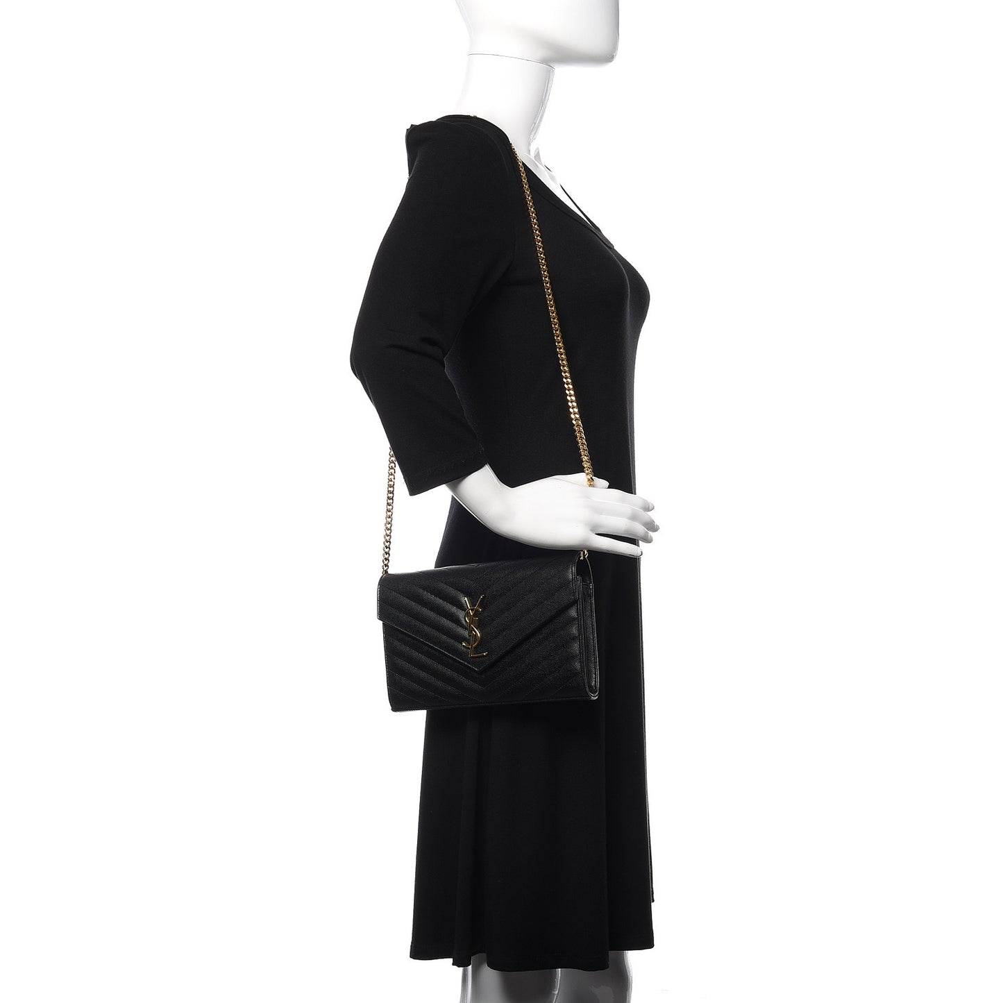 Grain De Poudre Matelasse Chevron Monogram Chain Wallet Black