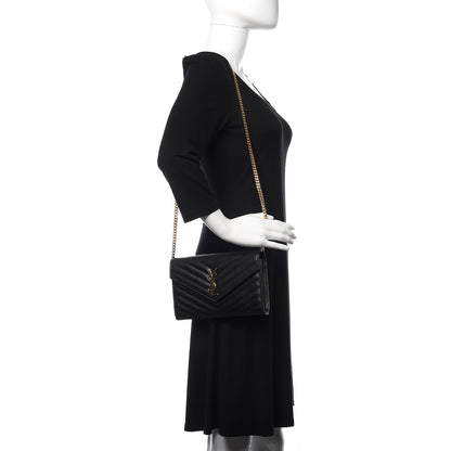 Saint Laurent Grain De Poudre Matelasse Chevron Monogram Chain Wallet Black 2 of 9