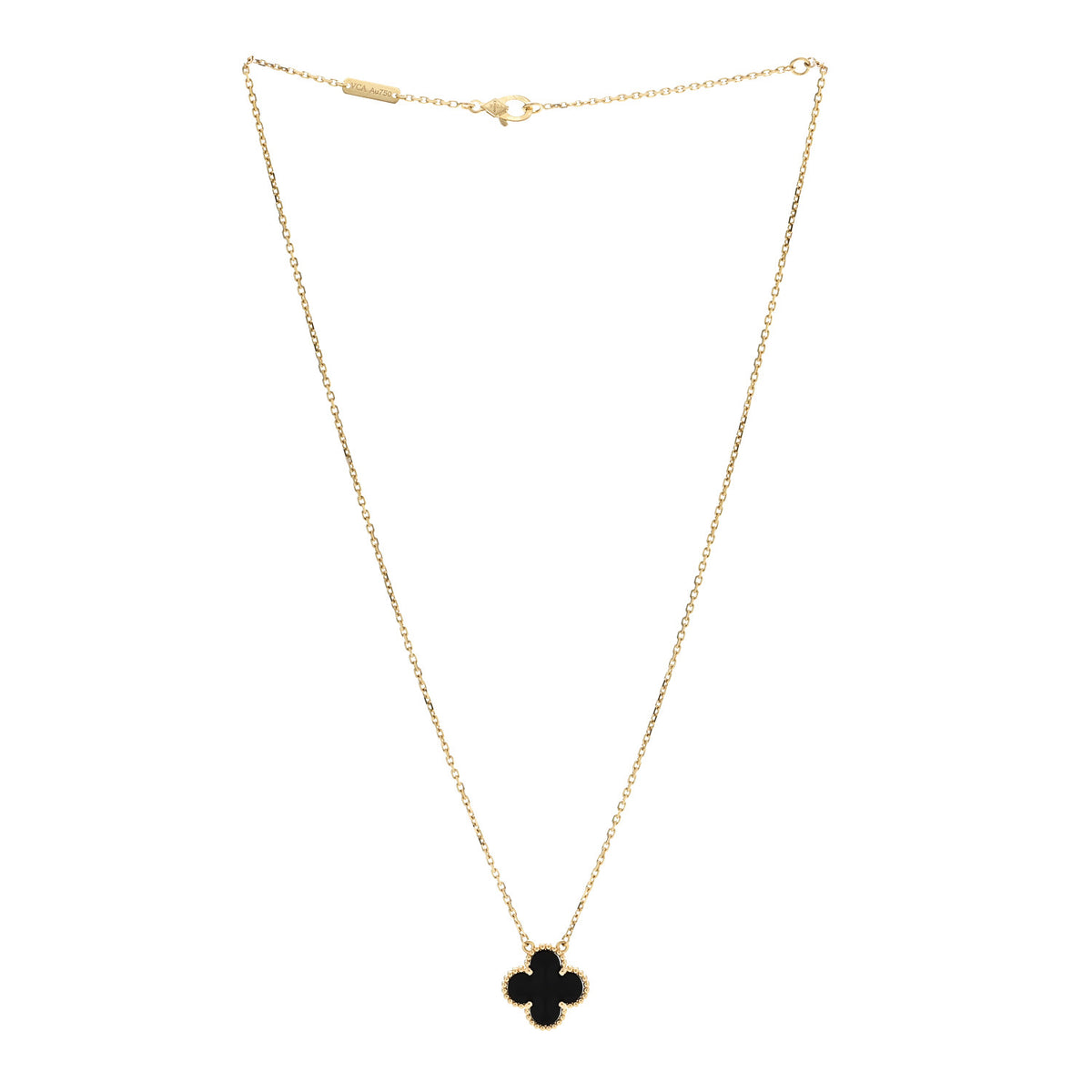 18K Yellow Gold Black Onyx Vintage Alhambra Pendant Necklace