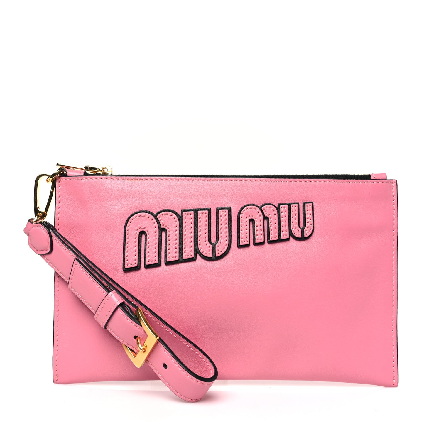 Lambskin Logo Wristlet Pouch Pink