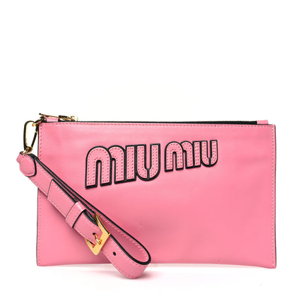 Miu Miu Lambskin Logo Wristlet Pouch Pink 1 of 8