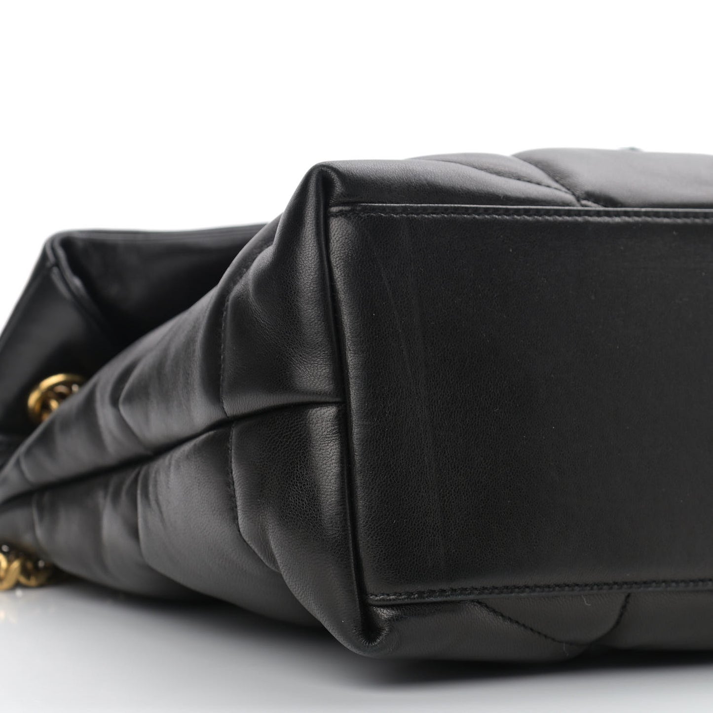Lambskin Quilted Medium Loulou Puffer Monogram Chain Satchel Black