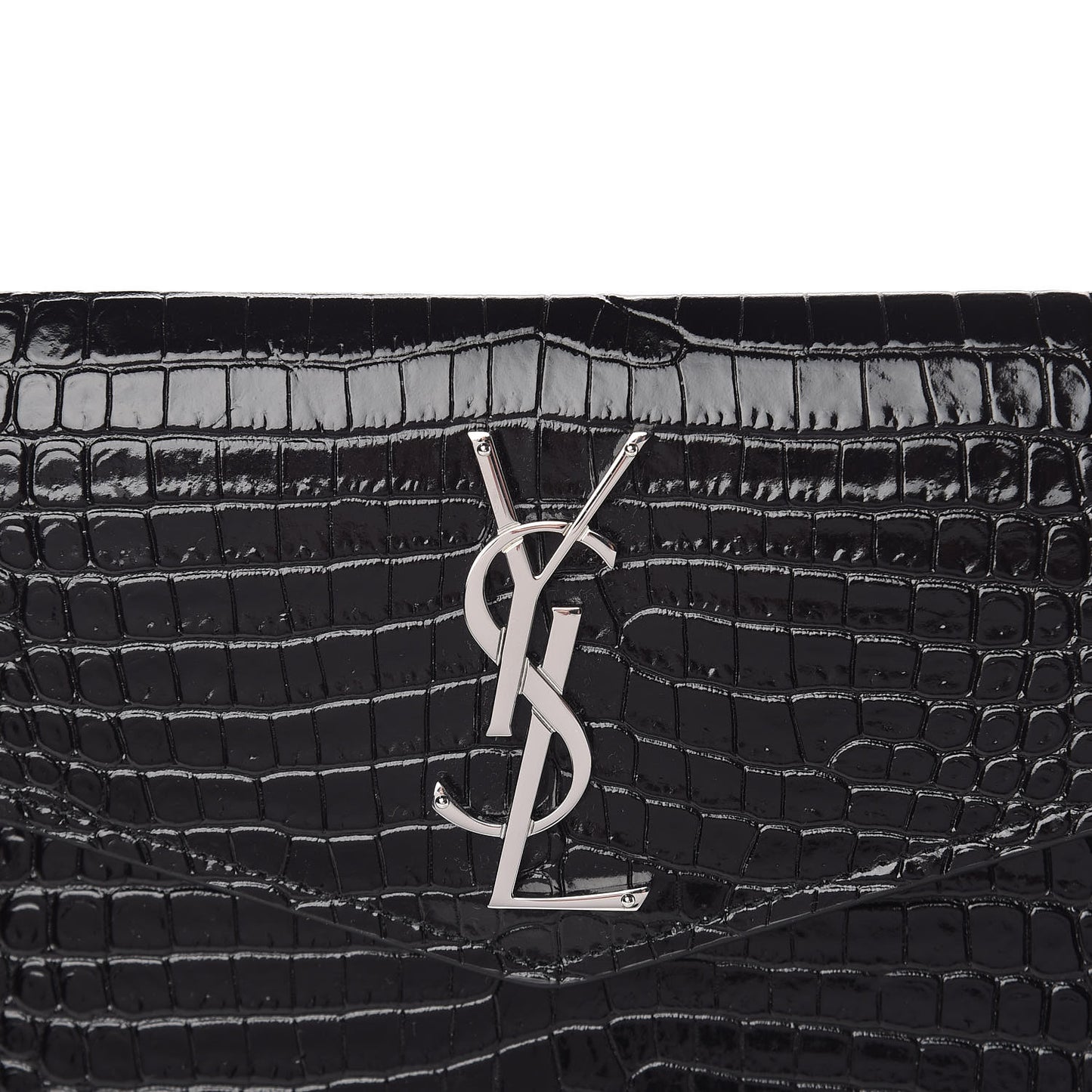 Calfskin Crocodile Embossed Uptown Monogram Clutch Black