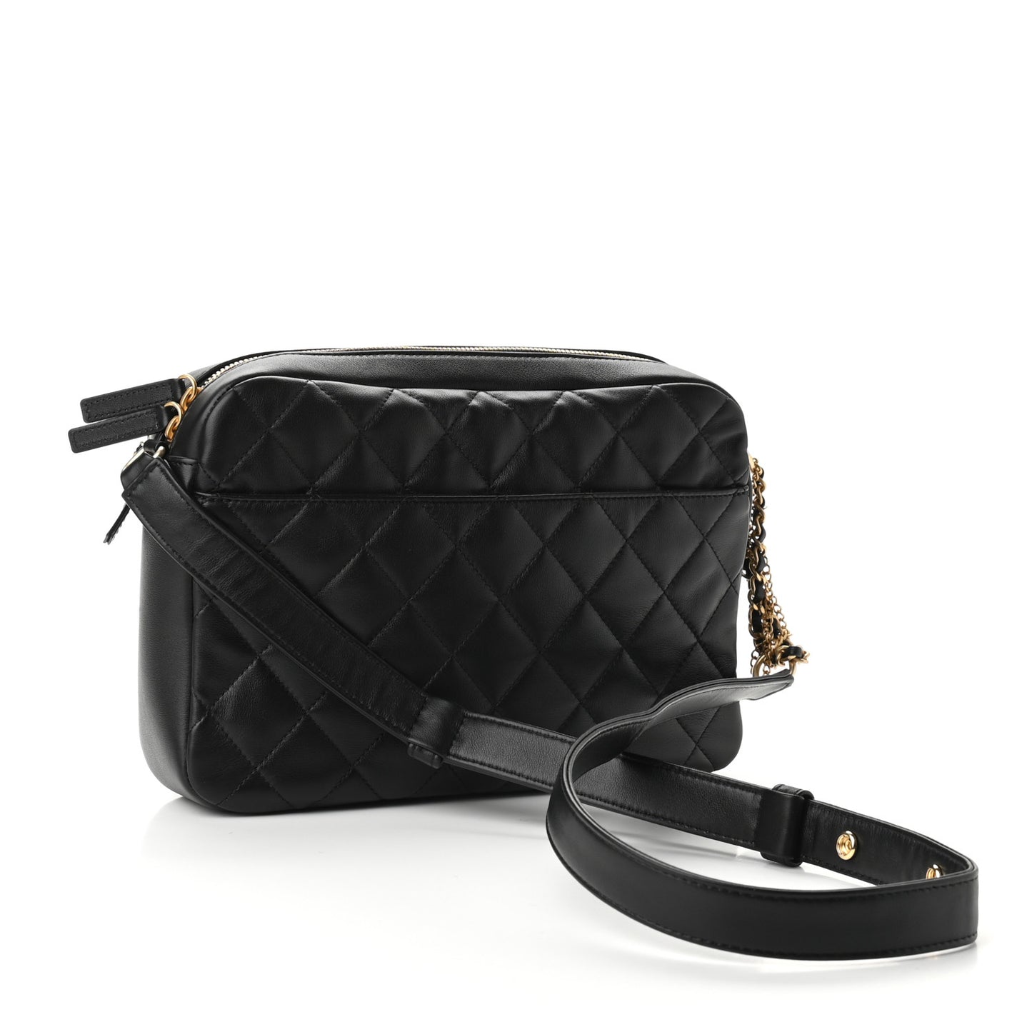 Calfskin Quilted Large Camera Case Black