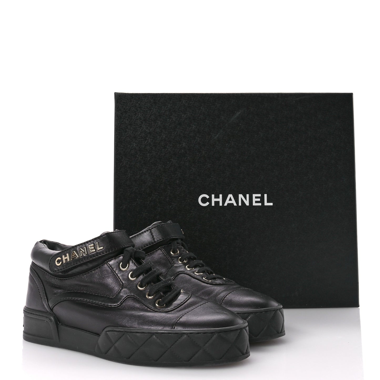 Lambskin Logo Strap Sneakers 39.5 Black