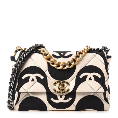 Chanel Fabric Printed Large Chanel 19 Flap Black Ecru 1 of 10
