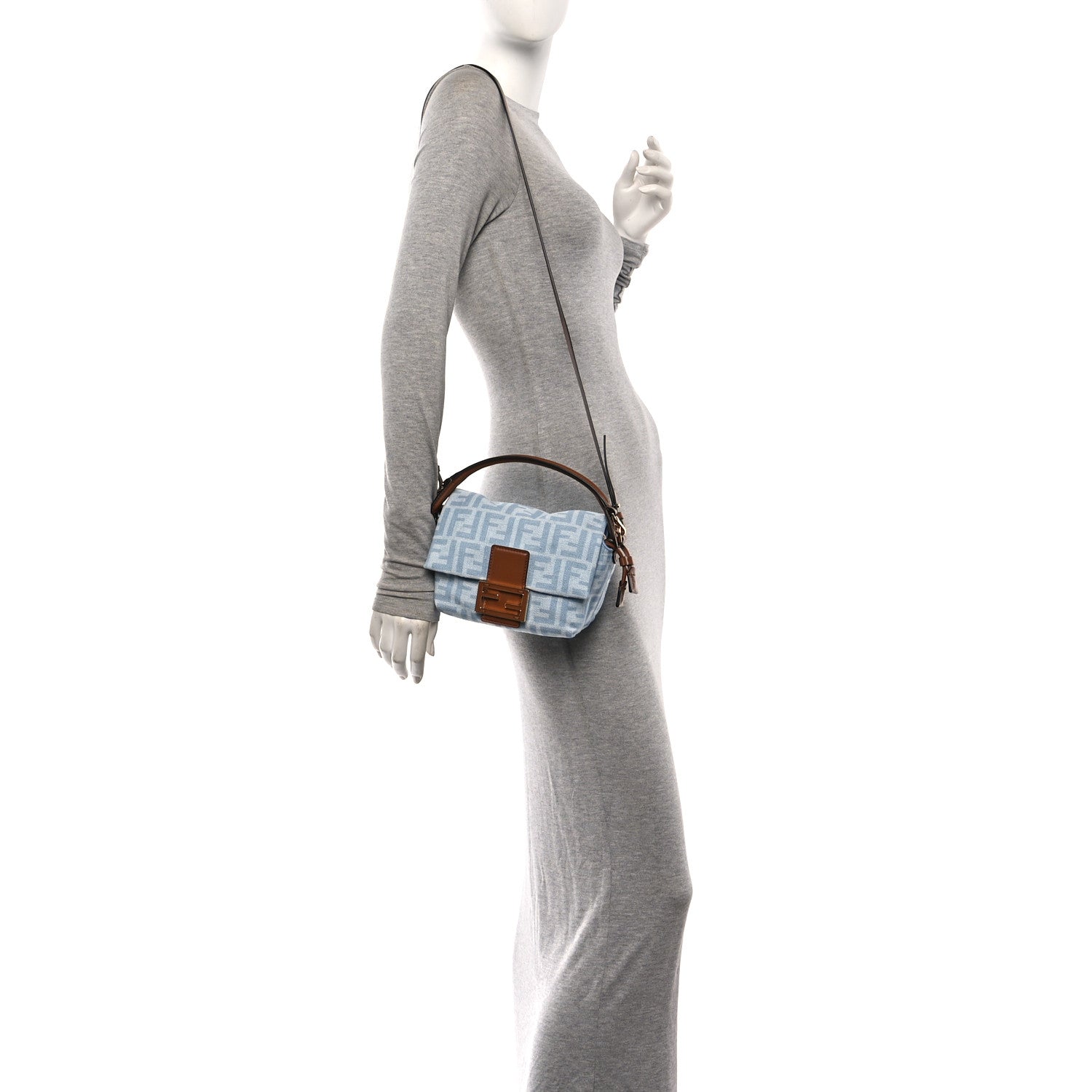 Fendi Denim Calfskin Small Mamma Baguette Light Denim Soft Gold 2 of 10
