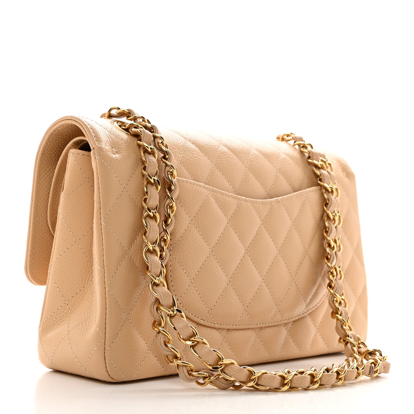Caviar Quilted Medium Double Flap Beige