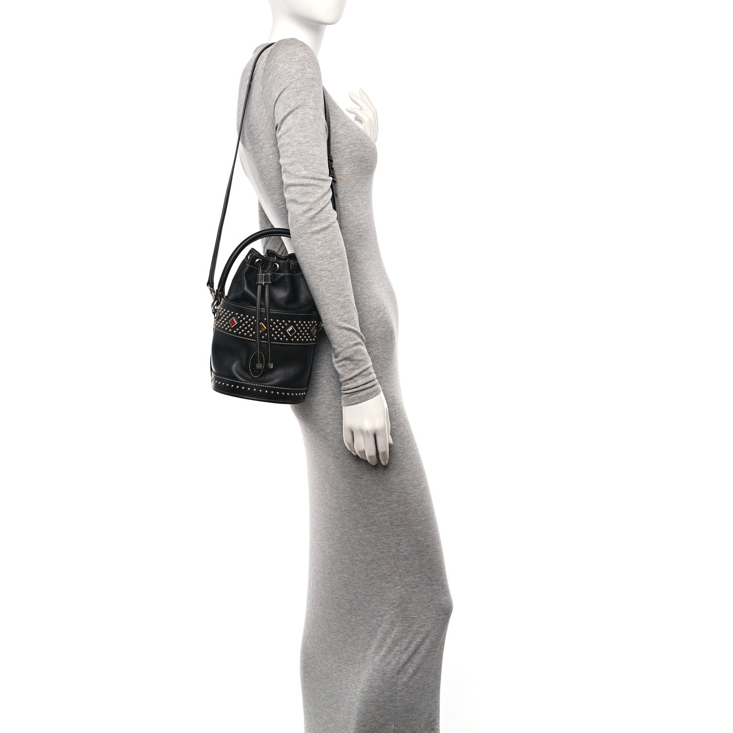 Saint Laurent Smooth Calfskin Studded Small Bahia Drawstring Bucket Bag Black Multicolor 2 of 9
