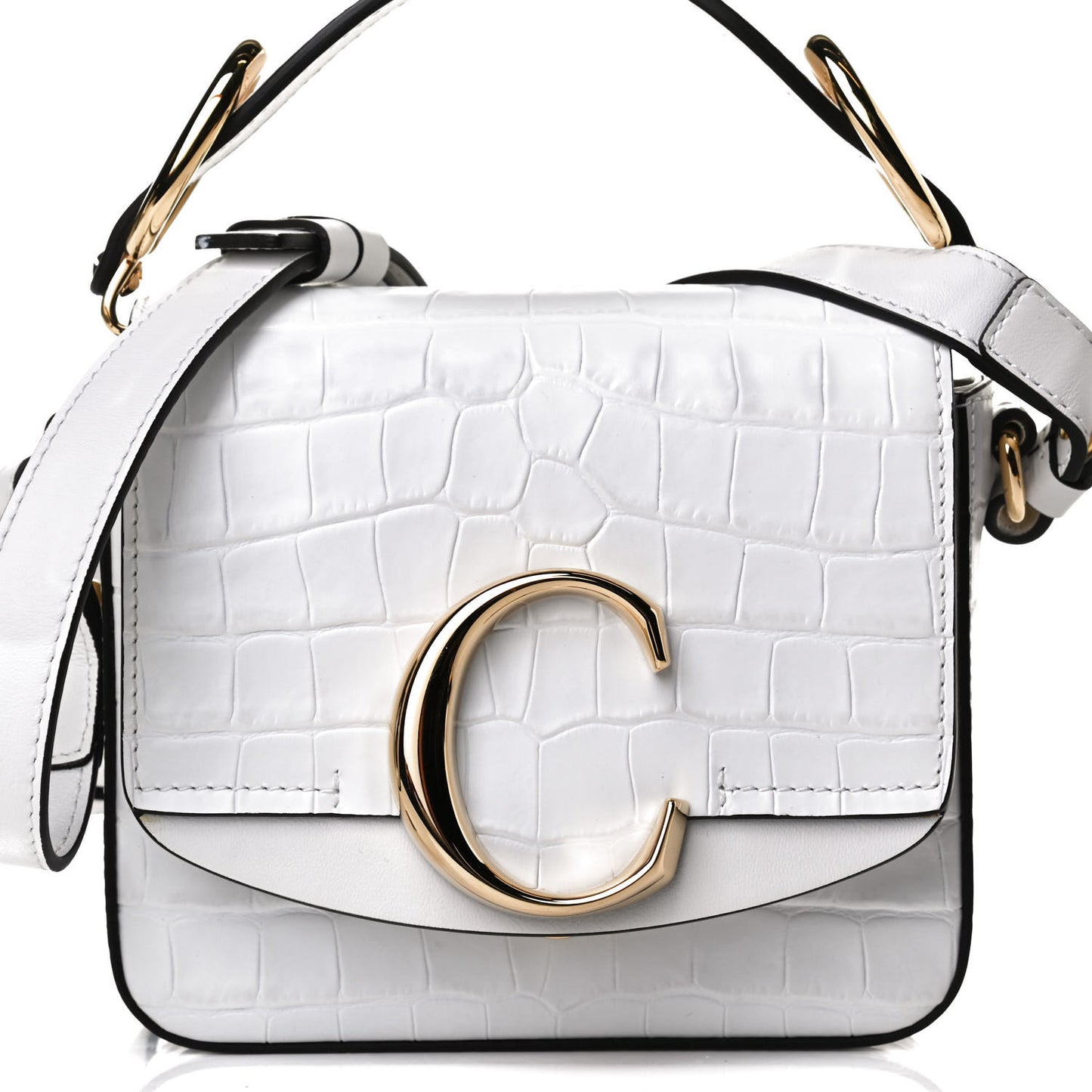 Calfskin Crocodile Embossed Mini C Double Carry Brilliant White
