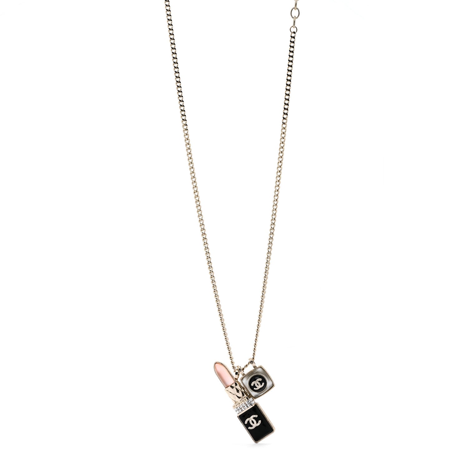 Chanel Metal Strass Pearl Lipstick Pendant Necklace Pink Gold 1 of 6