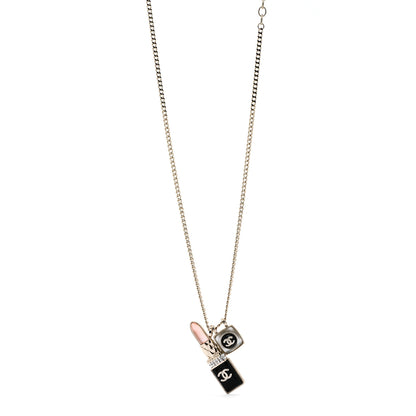 Chanel Metal Strass Pearl Lipstick Pendant Necklace Pink Gold 1 of 6