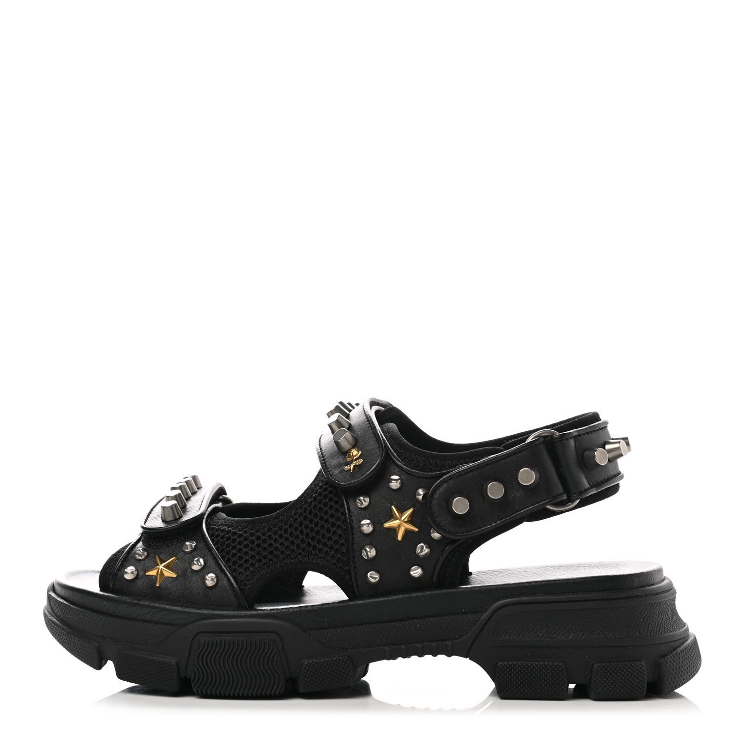 Gucci Nappa Mesh Studded Mens Aguru Sandals 8 Black 1 of 8