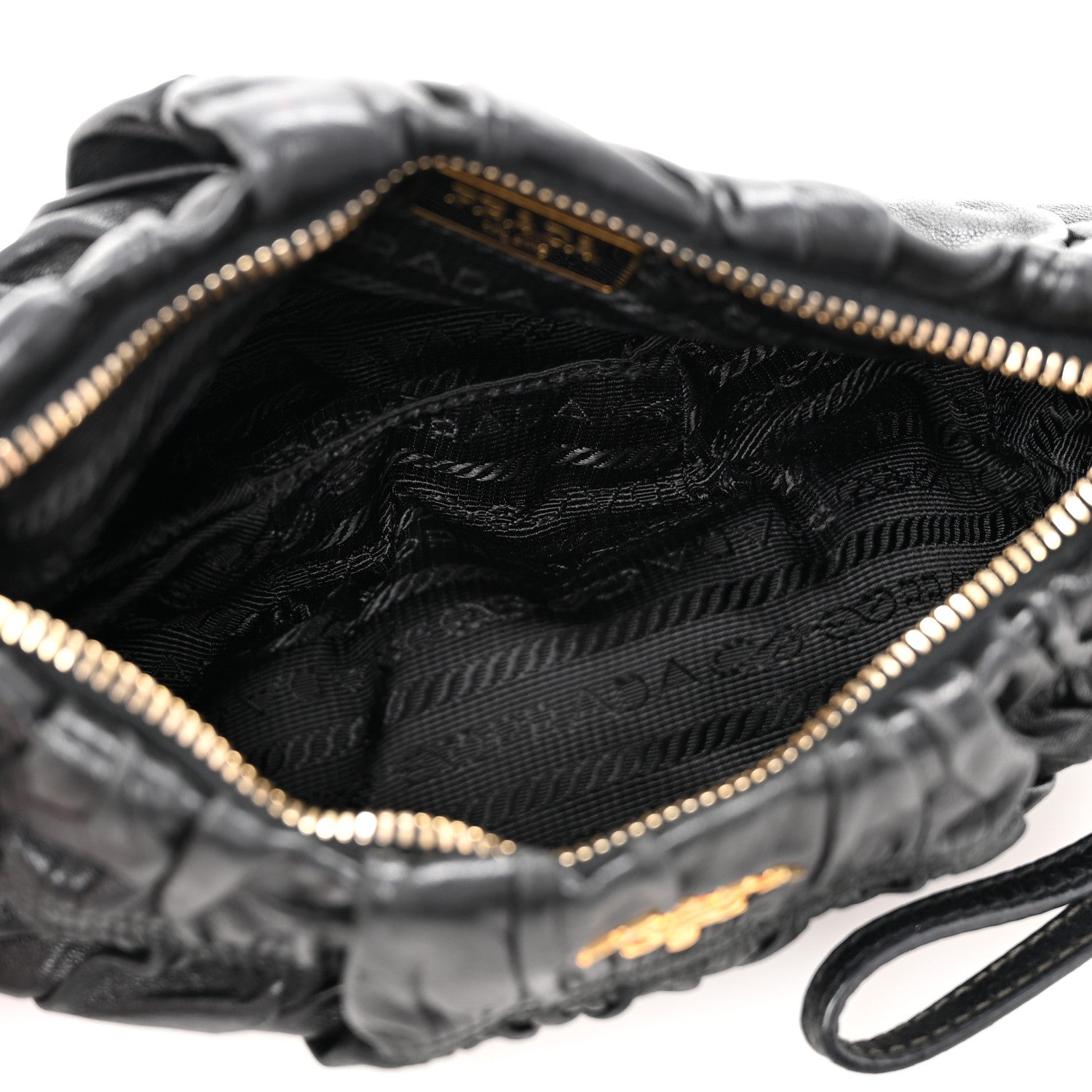 Prada Nappa Gaufre Wristlet Clutch Black 1695004 – FASHIONPHILE