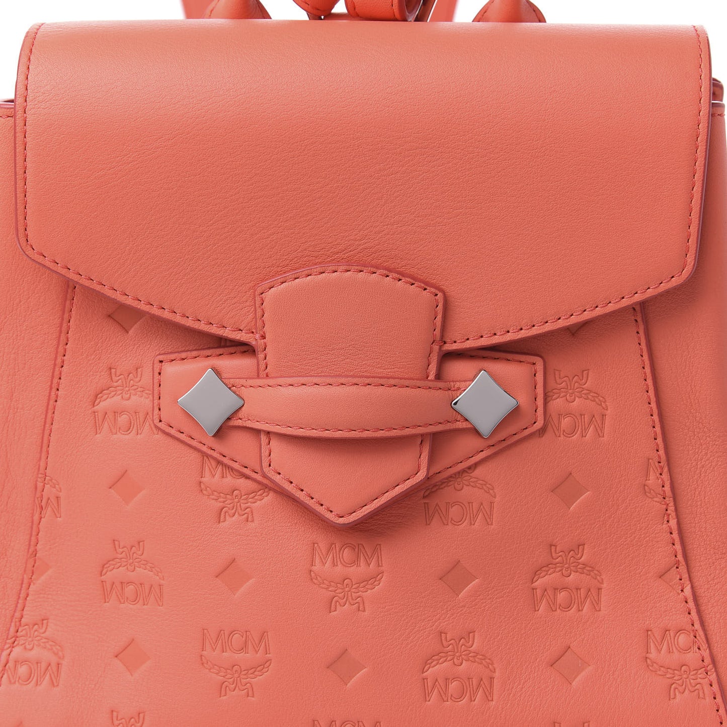 Calfskin Essential Monogram Small Backpack Hot Coral