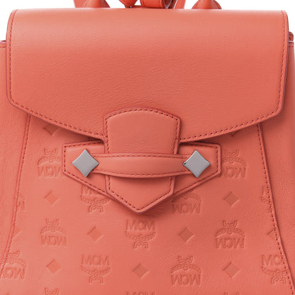MCM Calfskin Essential Monogram Small Backpack Hot Coral 8 of 9