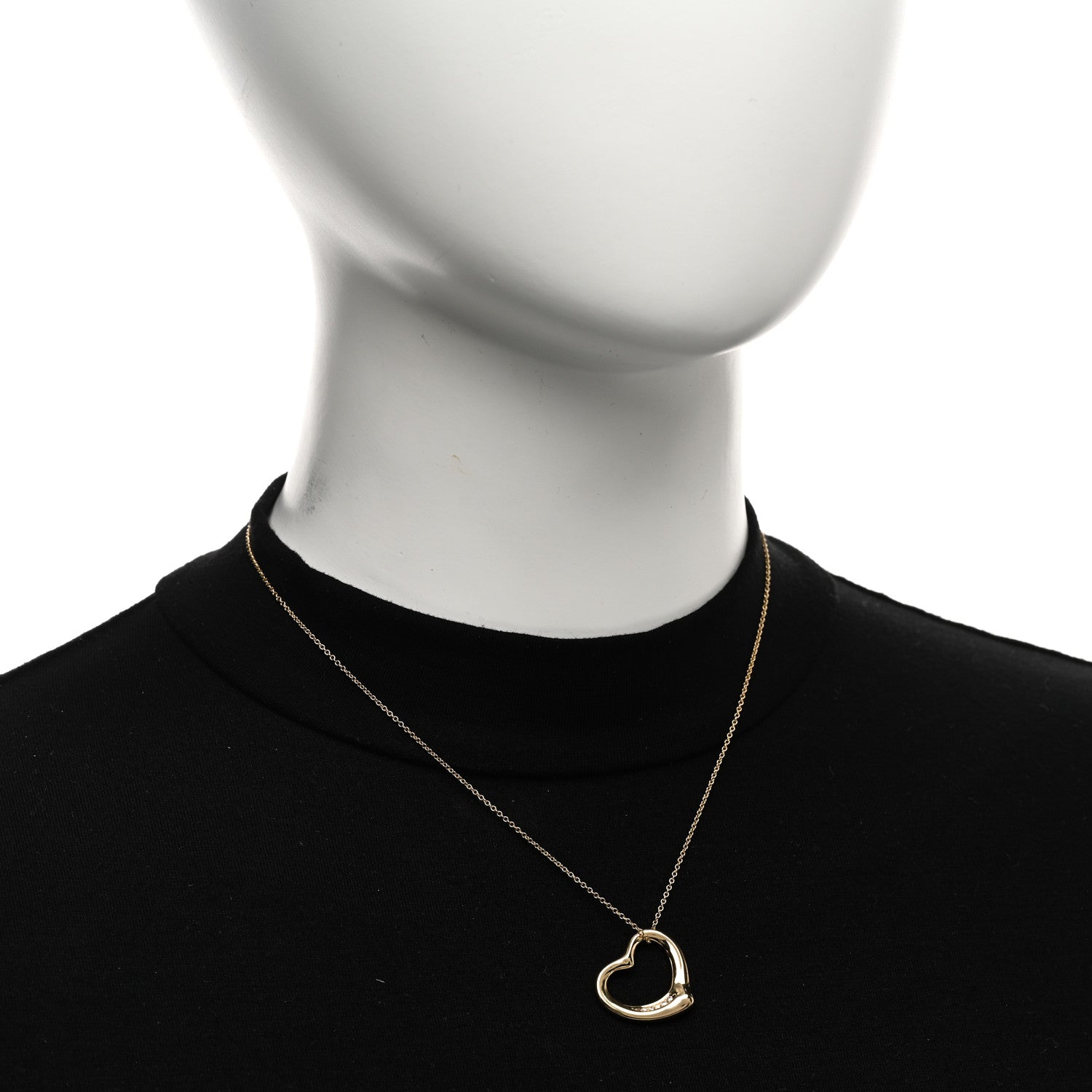 Tiffany 18K Yellow Gold Diamond 22mm Elsa Peretti Open Heart Pendant Necklace 2 of 6
