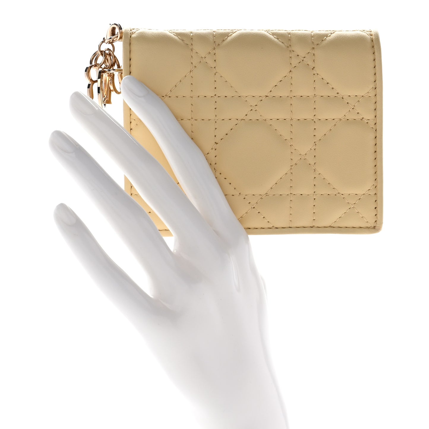 Lambskin Cannage Mini Lady Dior Wallet Soft Yellow