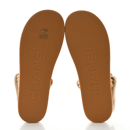 Chanel Cord Lambskin Quilted Logo Sandals 40 Beige 5 of 8