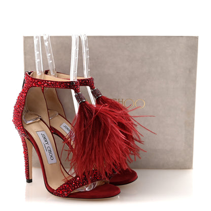 Jimmy Choo Suede Crystal Ostrich Feather Viola 110 Sandals 36 Red 9 of 9
