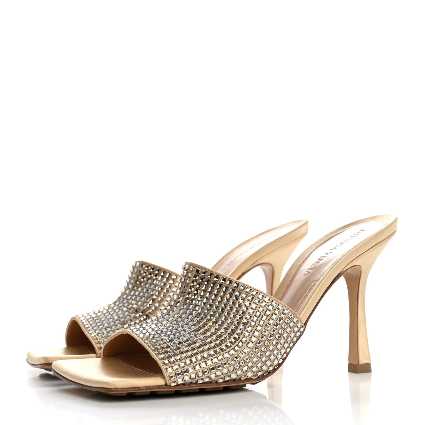 Satin Crystal Embellished Stretch Mule Sandals 37 Cane Sugar
