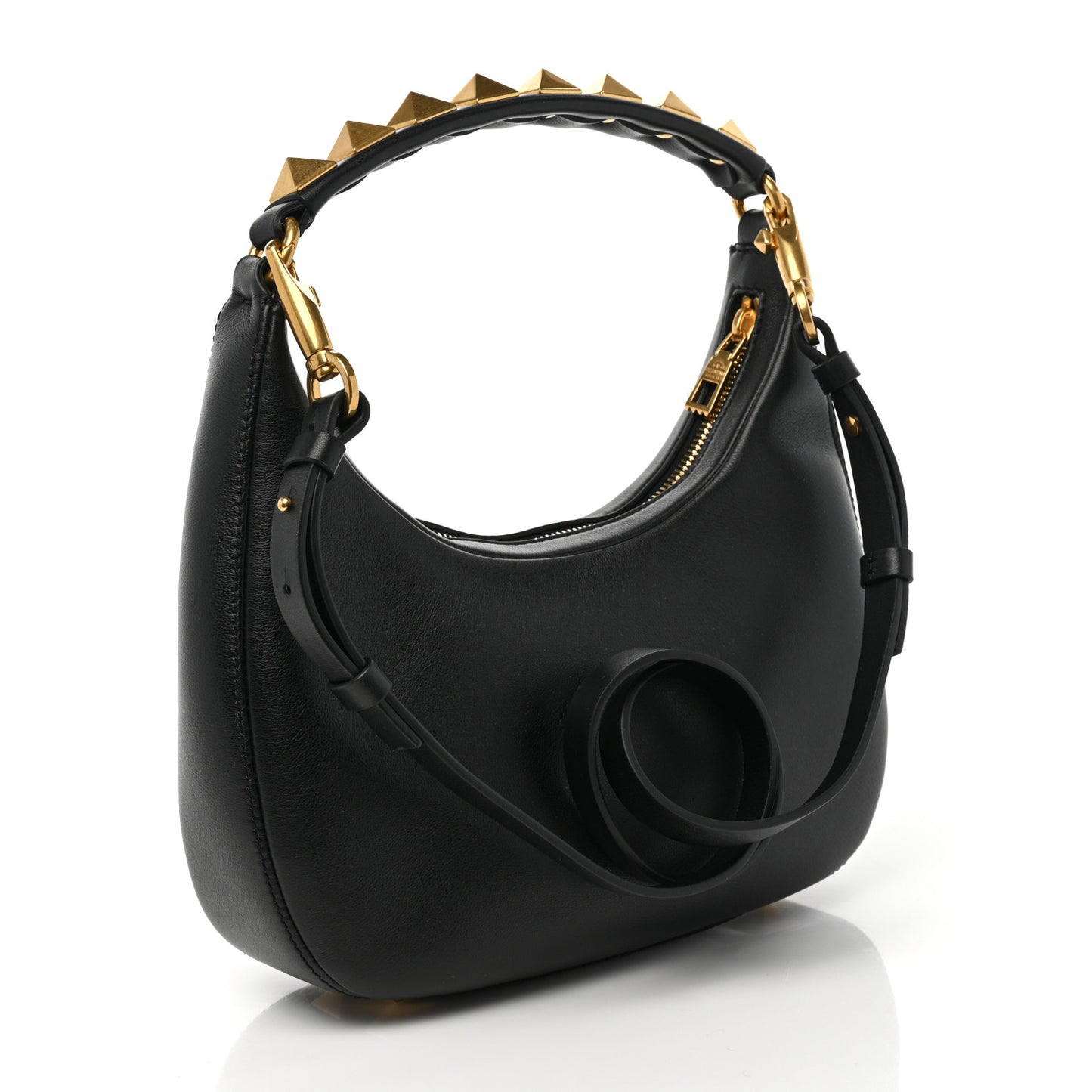 Calfskin Stud Sign Zip Hobo Black