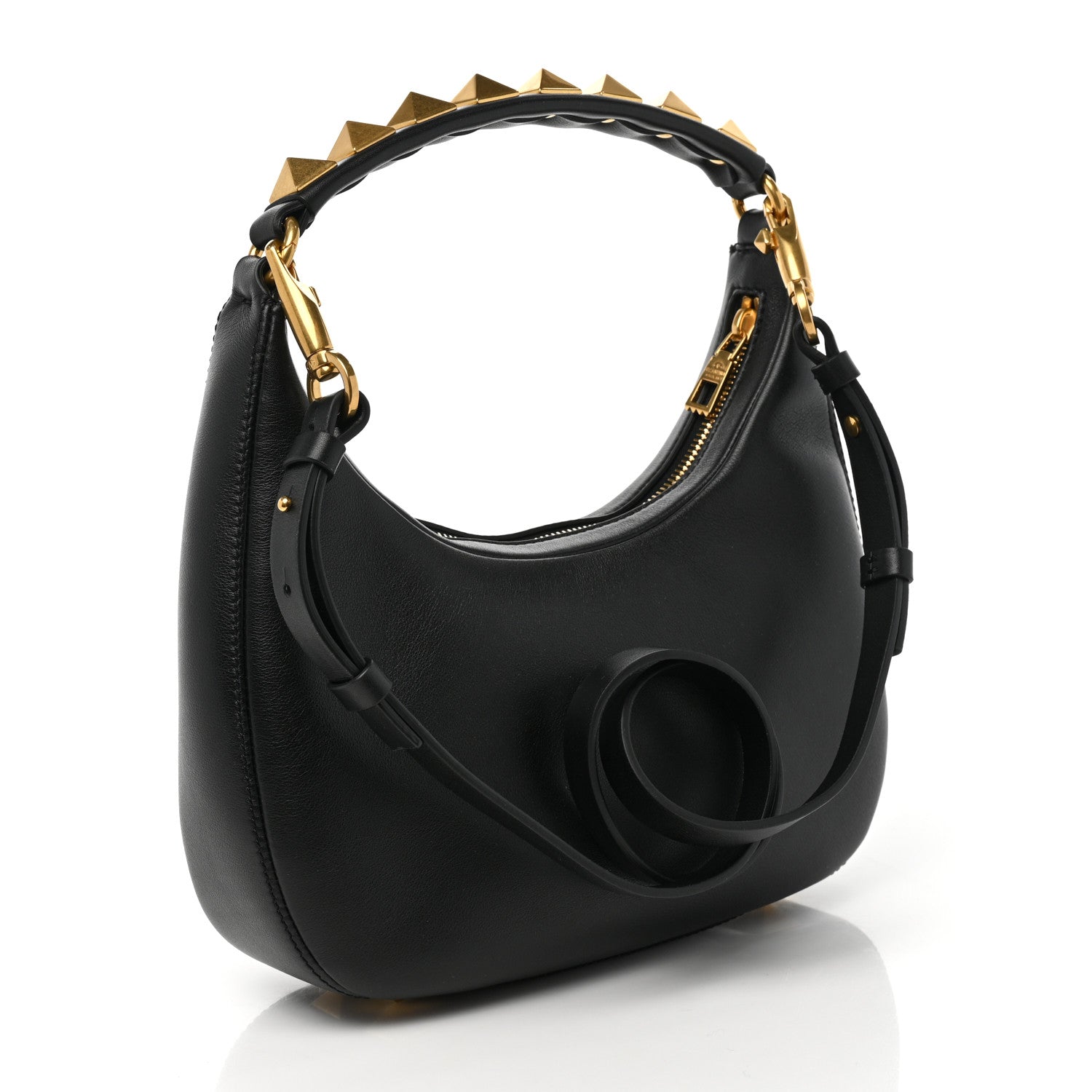 Valentino Garavani Calfskin Stud Sign Zip Hobo Black 3 of 8