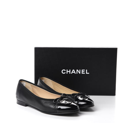 Chanel Lambskin Patent Cap Toe Ballerina Flats 39 Black 12 of 12