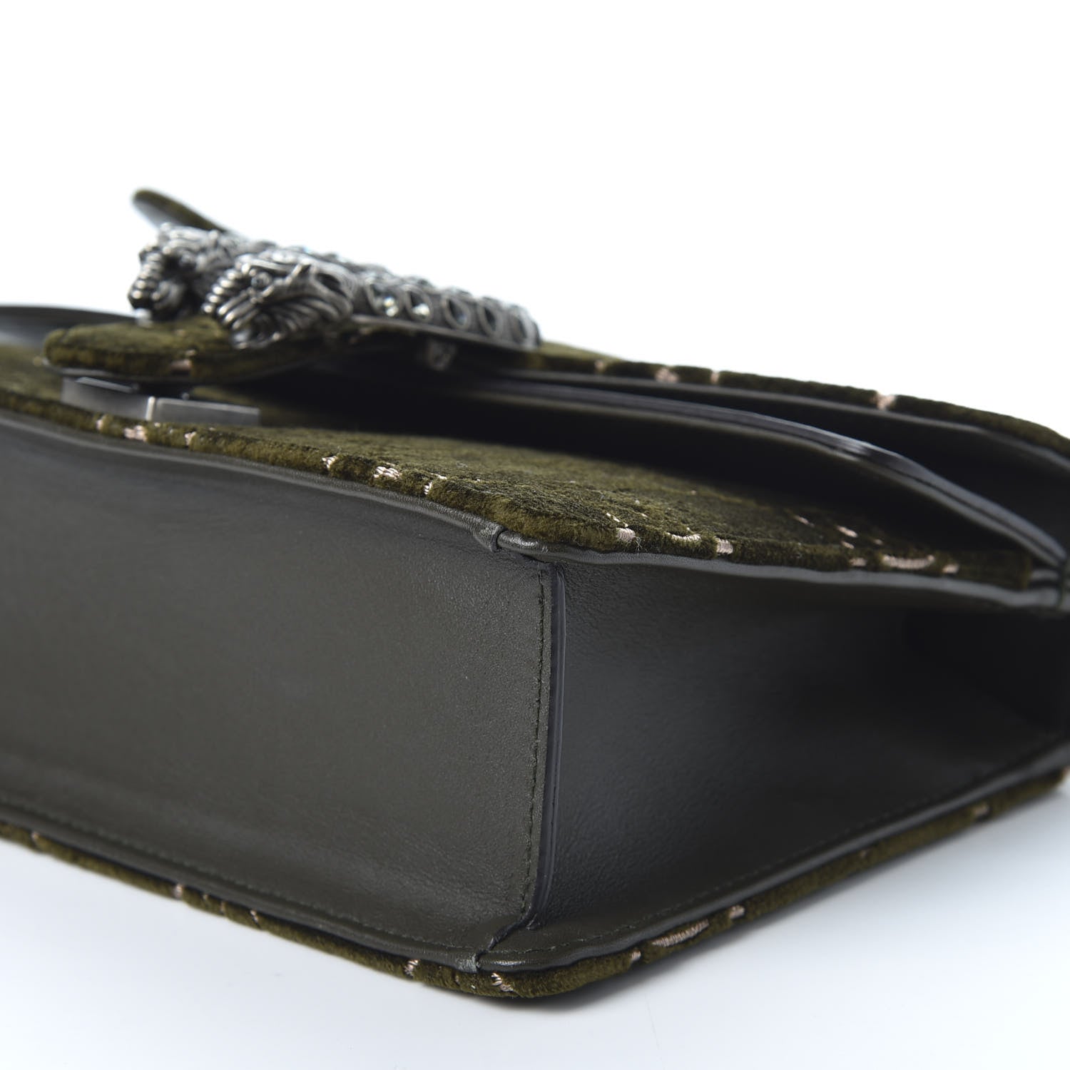 Gucci Velvet Moon Calfskin Crystal GG Monogram Small Dionysus Shoulder Bag Dark Olive Rose Gold 6 of 8