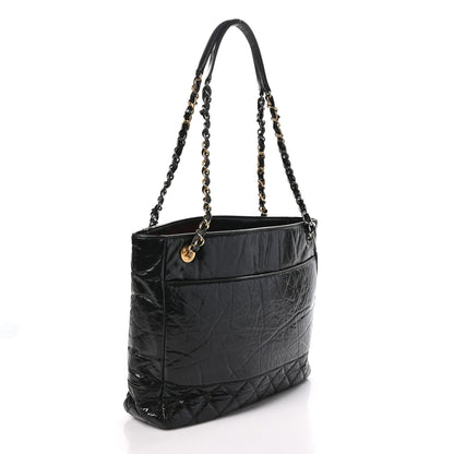 Chanel Shiny Aged Calfskin Quilted Small Shopping Bag Black 3 of 11