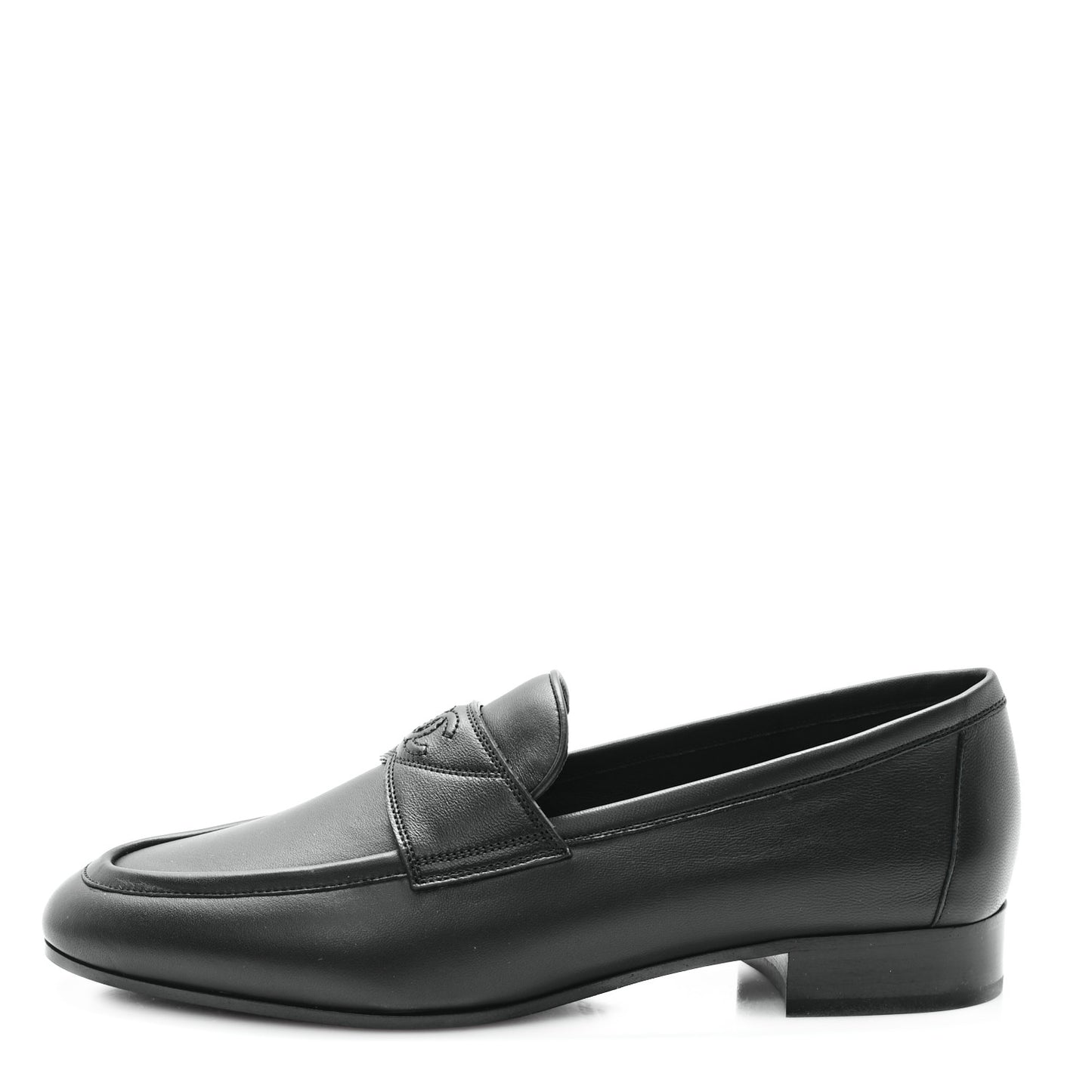 Calfskin Womens Stitched CC Loafers 39 Black