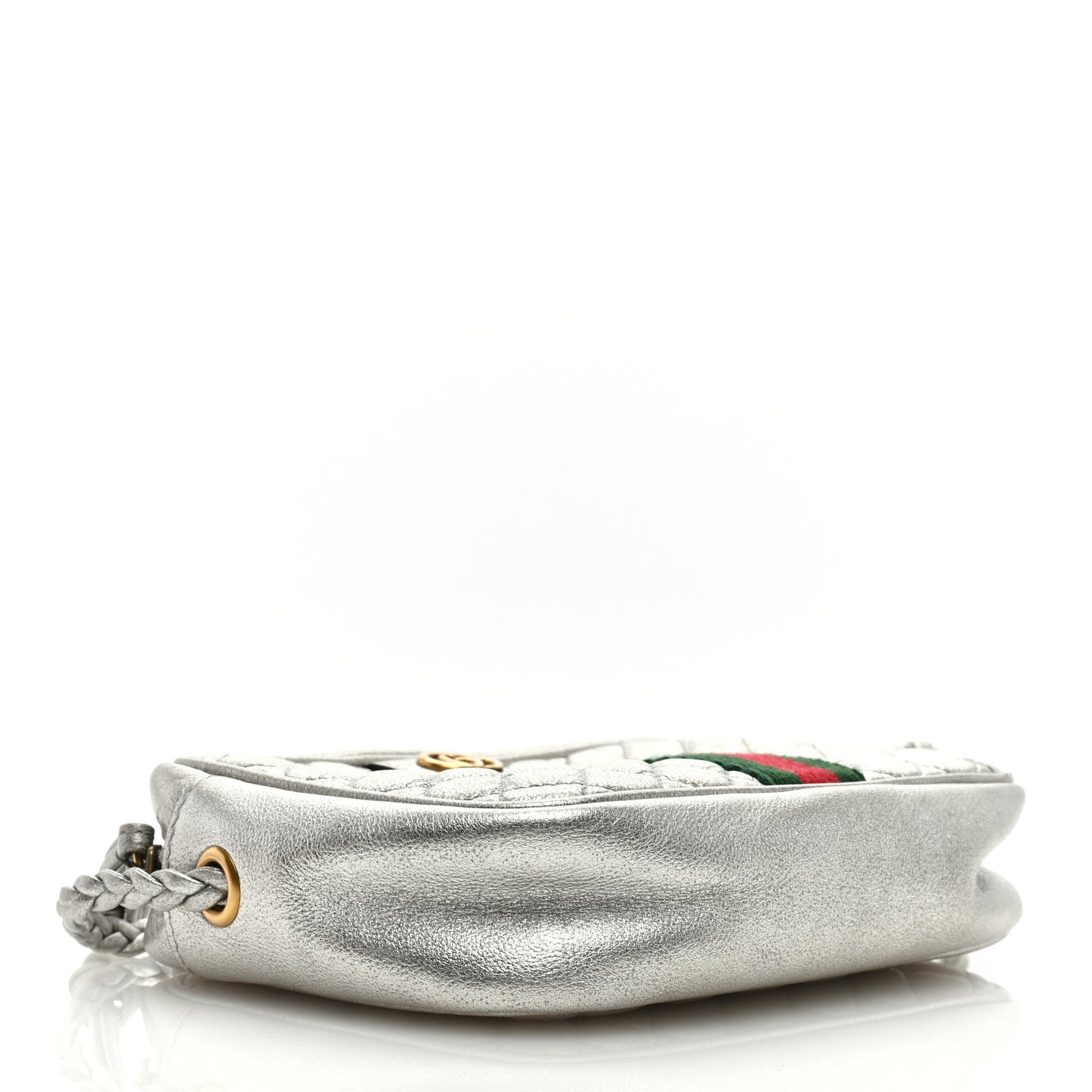 Laminated Nappa Web Trapuntata Mini GG Shoulder Bag Argento