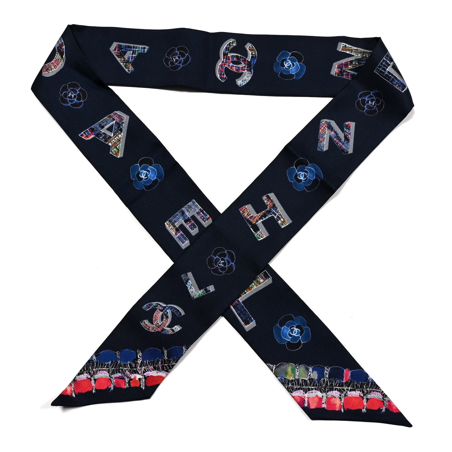 Chanel Silk Twill Slim Bandeau Scarf Navy Multicolor 1 of 4