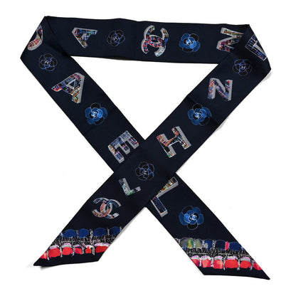 Chanel Silk Twill Slim Bandeau Scarf Navy Multicolor 1 of 4
